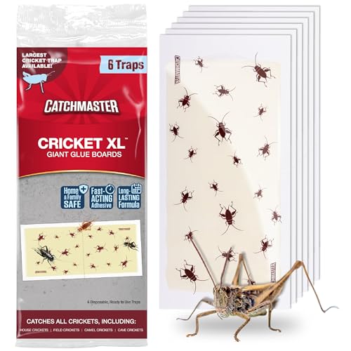 Catchmaster Cricket XL Giant Glue Boards 6-Pk, Adhesive Bug Catcher Cricket Traps Indoor, Sticky...