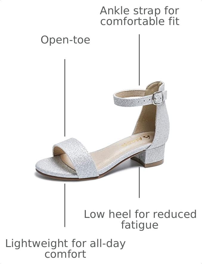 Image of Amoji Girls High Heels Kid Ankle Strap Dress Shoes Wedding Party for Little Kid Big Kid 412
