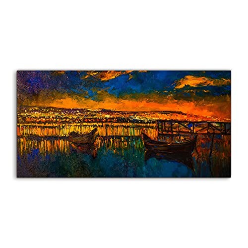 Tableau en acrylique boat night light 120x60 art contemporain