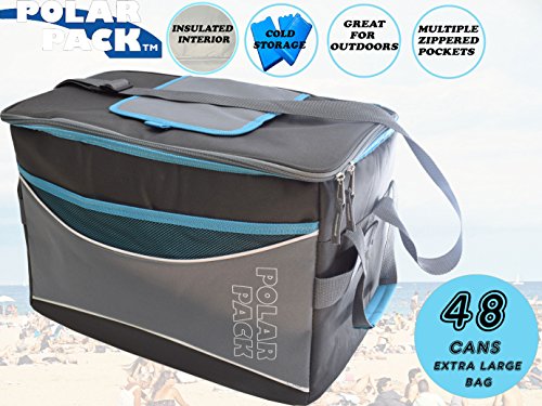 Preisvergleich Produktbild Polar Packung, extragroß, 48 Dosen, faltbar, weich, tragbar, isoliert, Picknick-Tasche, für drinnen und draußen, für Camping, Wandern, Veranstaltungen, Reisen, Konzerte und Sport Blau Anthrazit / Türkis