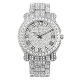 Charles Raymond Bling-ed Out Ultimate Hip Hop Royalty Mens Watch w/Easy Reader numeri romani o Iced Out Diamond Time Indicators - Quadrante colorato brillante - L0504, L0504-Argento-Blk #R, Hip Hop