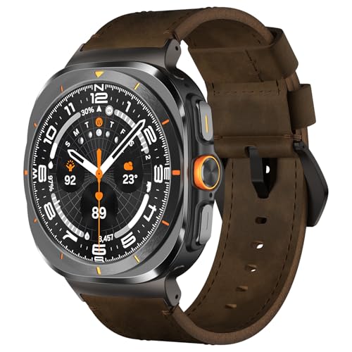 Image of Vintage Leather Band Compatible with Samsung Galaxy Watch Ultra Band 47mm (2025 /2024), 24mm Wide Crazy Horse Leather Strap for Galaxy Watch Ultra Men Women Retro Brown