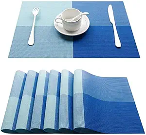 pepplo PVC Placemats,Heat Insulation Non Slip Plastic Placemats,Washable Placemats for Dining Table Set of 6, Blue (PLC11B6)