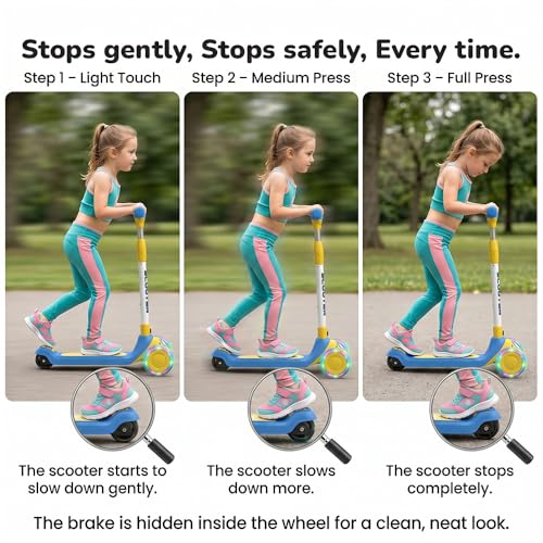 Image of StarAndDaisy Kids Scooter 3-14 Years Girls & Boys / 3 Wheel LED Light Kick Skate Scooter for Kids with 5 Gear Height Adjustment, Upto 100Kg Weight Support Chassis, One Click Easy Fold - Blue & Yellow
