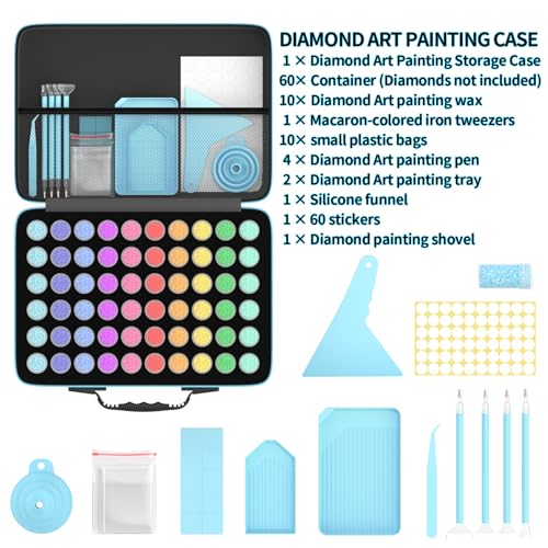 Image of VANSUNS 60 Slots Diamond Painting Storage Containers Kits, Thickened Waterproof Portable Bead Storage Boxes for Diamond Painting Accessories and Tools, Blue