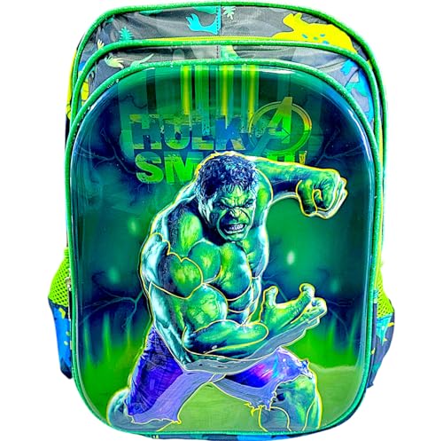 Mochila de Costas Infantil com 3 Compartimentos, Verde e Azul, Estampa de Vingadores, para Escola