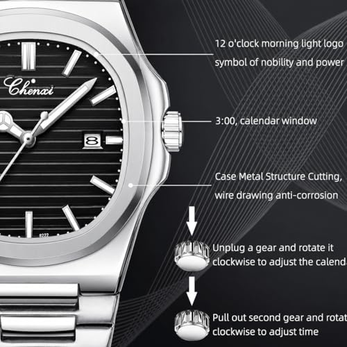 Image of Gosasa Fashion Men's Watches Date Business Watch Stainless Steel Luxury Style Luminous Quartz Waterproof Analog Display Male Wristwatch
