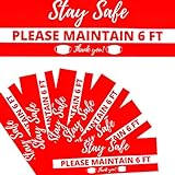 Social Distancingステッカー | 30.5 cm x 10.2 cm Keep 6 m Apart Distance デカール | ビニール 6 フィート Apart Covid 19 看板 | 長方形フェイスマスク サイン | 床壁ガラス セーフティ レッド マーカー | 6パック