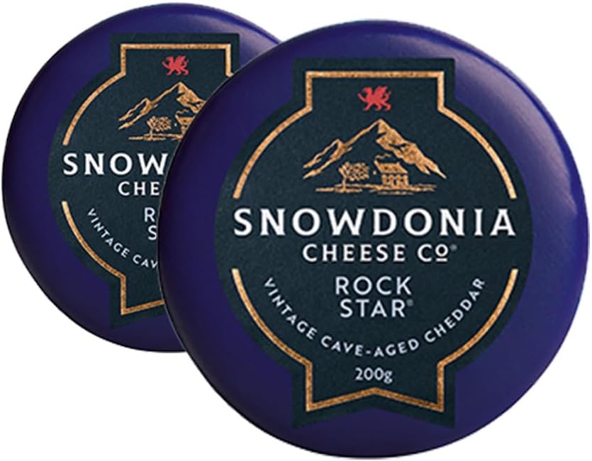 Snowdonia Rock Star Cave Aged Cheddar 2 x 200g | Welsh Vintage Cheddar | Cave Matured Gourmet Cheese | Smooth Creamy Texture with Crystals | Waxed Truckle | Vegetarian