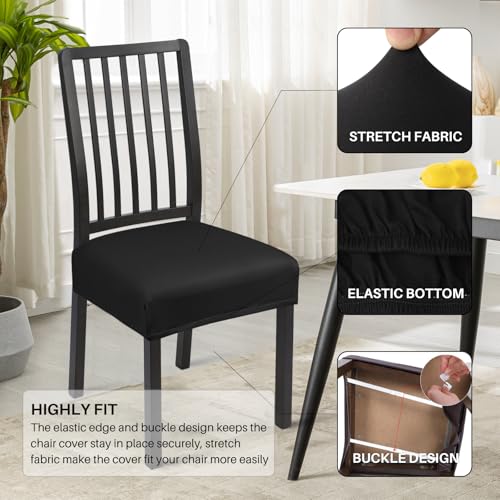 Image of SearchI Dining Chair Seat Covers Set of 6, Rear Covered, Pure Black