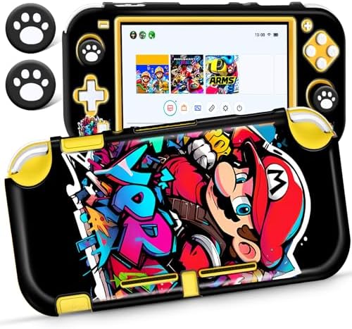 for Nintendo Switch Lite Case Cute Cartoon Anime Design Cases Kawaii Fun Funny Fashion Hard Slim Protective Shell Cover + 2 Thumb Caps for Kids Boys Teens Girls for Switch 2019 Black