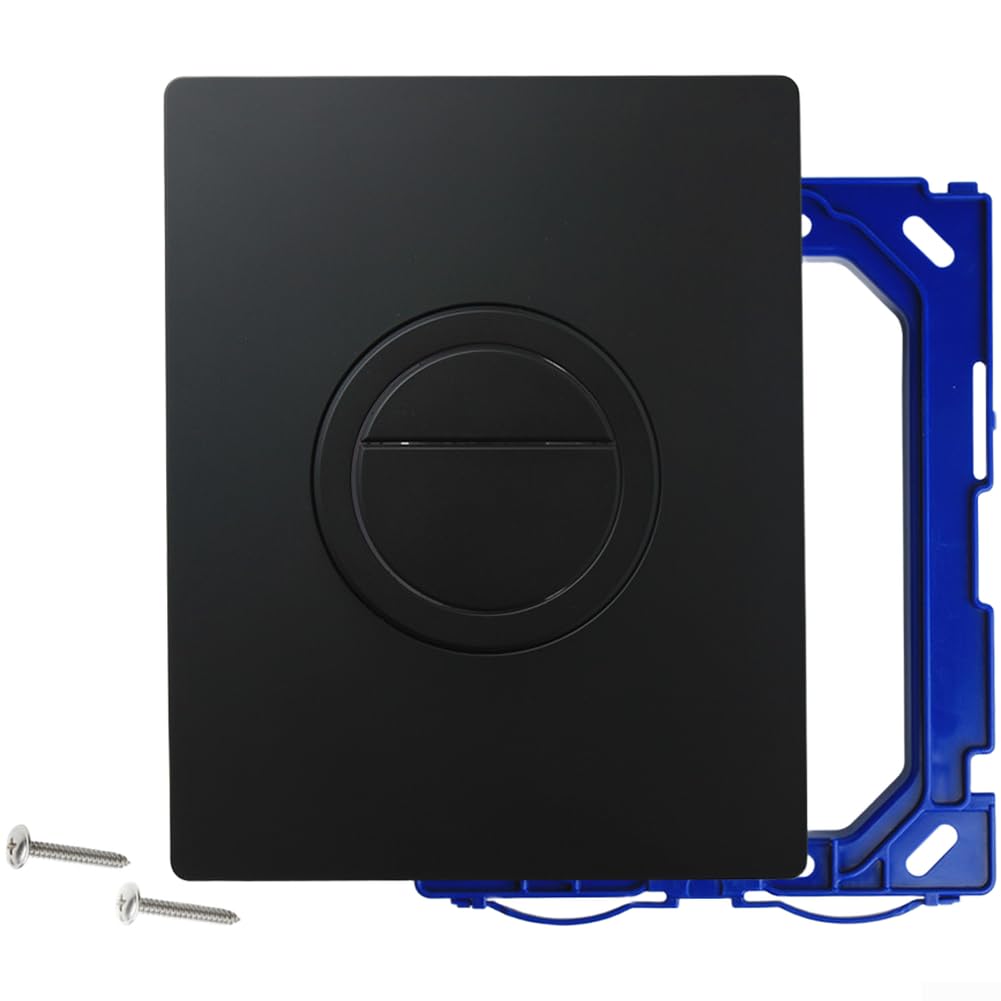 Placa de descarga de cisterna oculta, botón doble, panel de descarga de inodoro ABS moderno, acabado negro mate plateado, para sistema de inodoro montado en la pared del baño, 7.7 x 6.1