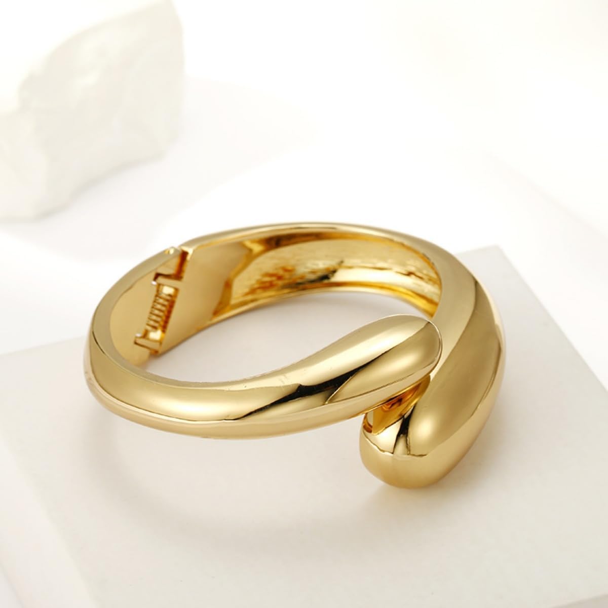 Chunky Gold Cuff Bangle Bracelets for Women - Gold Polished Trendy Twisted Hinged Cuff Open Wide Waterdrop Bangle Chunky Gold Bracelet Minimalist Bangle Jewelry Gift - Image 7