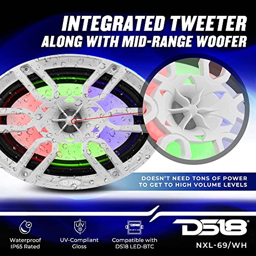 Ds18 Hydro Nxl-69 - High End Coaxial Speaker Pair - 2-Way Marine Speaker With Integrated Rgb Lights - 375 Watt Car Audio System - Water Resistant Speakers - 6 X 9 Inches, White #TOP2