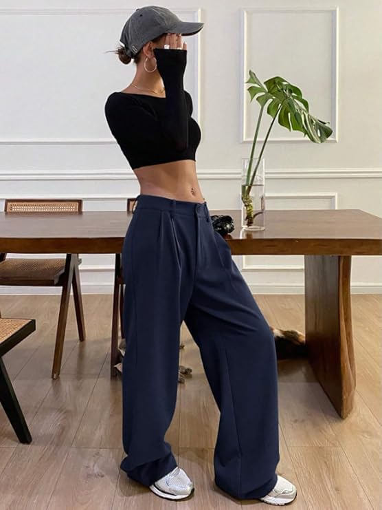 Image of OOMPH! Women's High-Waisted Pant | Wide Leg Trousers | Korean Style Stretchable Trouser