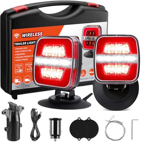 Aoteda Magnetic Wireless Trailer Lights - Rechargeable LED Magnetic Tow Light Kit, Waterproof with Dual USB Charger, 100ft Range, Battery Display, Turn/Brake Signals for Truck, Semi, RV, Boat, Camper