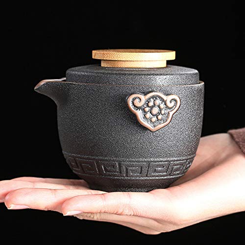 Przenośny podróżny zestaw do herbaty, Kung Fu TeaSet Ceramiczny przenośny czajniczek Porcelanowy zestaw do herbaty Gaiwan Filiżanki do herbaty Ceremonia herbaty(Black)
