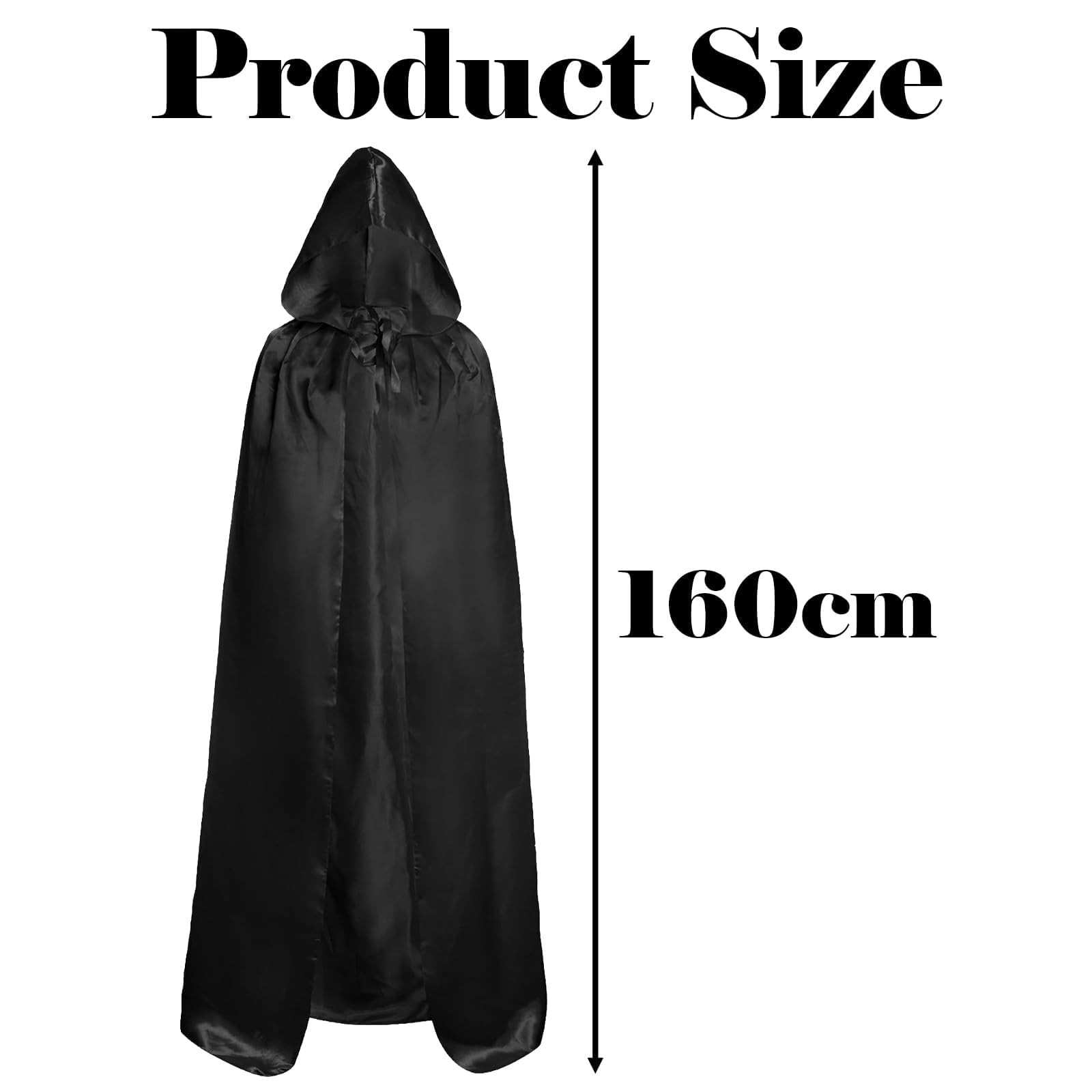 TZMFHD Black Cape, Unisex Hooded Cloak for Halloween Costumes 160cm Long Black Cloak, Handsome and Fashion Black Hooded Cloak - Image 2
