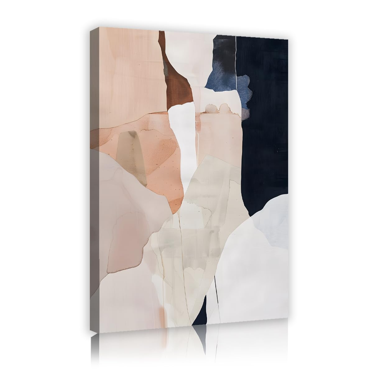 TOANGWALL Abstract Geometric Patchwork Canvas Wall Art Navy Blue Blush Pink Poster Prints Minimalist Mid Century Picture Painting for Living Room Bedroom Studio Decor 75x115cm