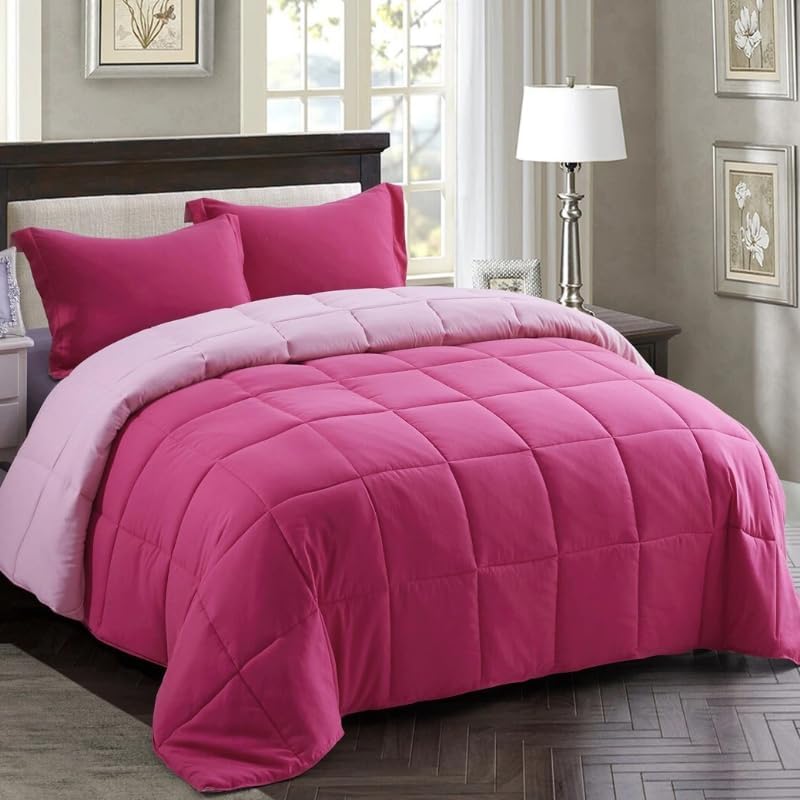 HOMME Queen Size 3 Pieces All Season Soft Comfortable Down Alternative Reversible Quilted Oversize Comforter Set School Dorm, Machine Washable