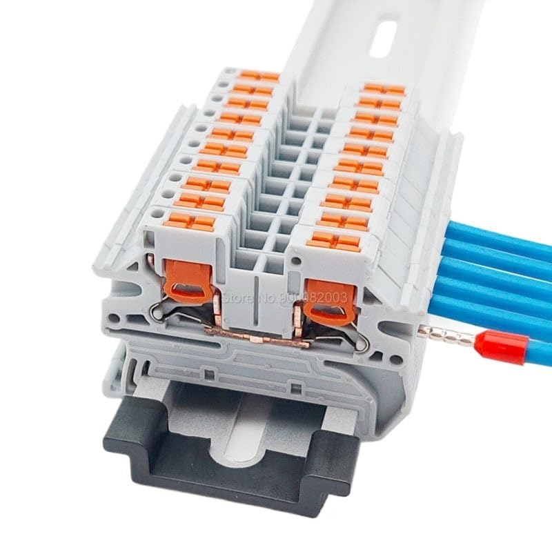 10Pcs PTV 2.5 DIN Rail Terminal Block Side-Entry Push-in Connection 2.5mm² 26-12AWG Cable Wiring Electrical Wire Connector(PTV2.5-Green)