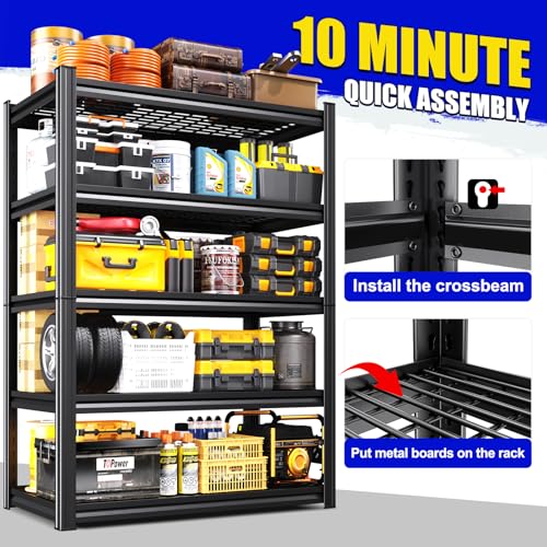 Image of 2Pack 5 Tier Heavy Duty Garage Shelving,2500LBS Adjustable Metal Storage Shelves, Boltless Industrial Shelving Unit for Garage, Basement, Warehouse, Pantry, Closet, Kitchen, 78 inchx 46 inchx 20 inch Black