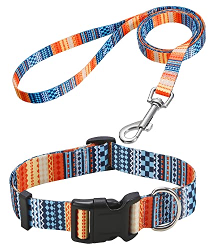 Mihqy Dog Collar and Lead Set including Bohemia Floral Tribal Geometric Patterns