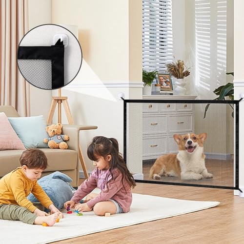 2 Stück Treppenschutzgitter für Hunde, 110 x 77 cm, Sicherheitsbarriere für Hunde, ausziehbar, für Haustiere, schwarz, C-Hien, B-Rückwand, Tiere, für Treppen, Flure, Küche