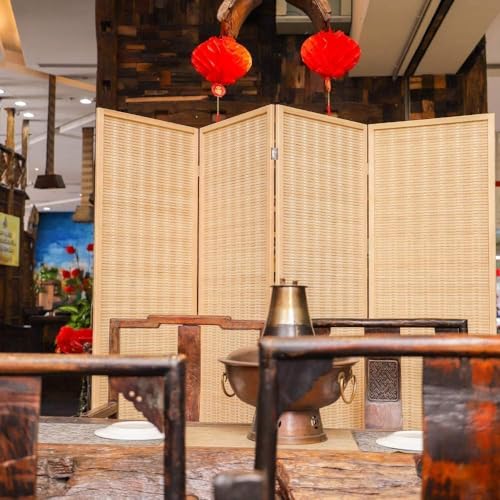 مقسم غرفة مزدوج قابل للطي ومحمول من الخيزران مكون من 4 ألواح للمنزل والمكتب والشقة والاستوديو، فاصل بقاعدة ثابتة، حاجز خصوصية قائم بذاته بارتفاع 1.80 متر × 50 سم (لون بني كافيه)