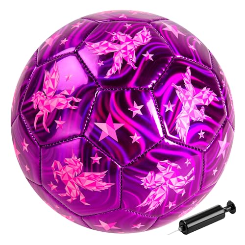 INPODAK Size 2 Football Purple Unicorn Football Toddler Footballs Soccer Ball with Pump Garden Game Ball Small Balls for Indoor Outdoor Yard Lawn 2 3 4 5 6 Years Old Footballs Gift for Boys Girls