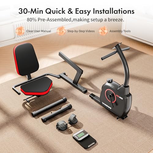 Image of VANSWE Recumbent Exercise Bike for Home Seniors with 380 LB Weight Capacity | Stationary Bike with 16-Level Magnetic Resistance, Bluetooth App Connectivity, Whisper Quiet(<10DB), Back-lit LED Display