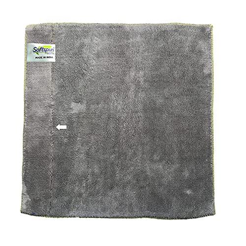 Image of SOFTSPUN Microfiber Cloth - Defected Cloth, Going Cheap! 4 pcs 40x40 cms 900 GSM Grey+Yellow! Thick LintStreak Free Multipurpose Cloths for Car Bike Cleaning Polishing Washing & Detailing.