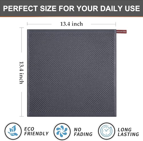 Image of 100% Cotton Kitchen Dish Cloths, 6 Pack Waffle Weave Ultra Soft Absorbent Dish Towels for Drying Dishes Quick Drying Kitchen Towels Dish Rags, 13.4 X 13.4 Inches (Dark Grey, Pack of 6)