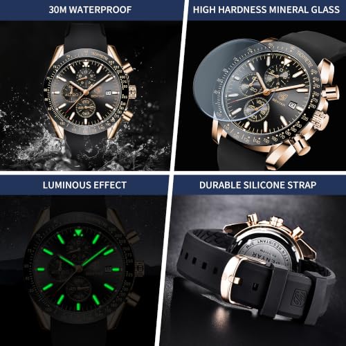 Image of BENYAR Mens Watches Quartz Movement Chronograph Leather Strap Fashion Business Sport Design 30M Waterproof Scratch Resistant Elegant Gifts for Men