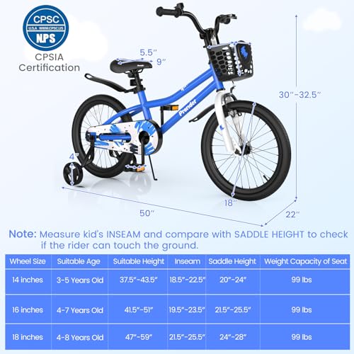 Image of BABY JOY Kids Bike, 12 14 16 18 Inch Boys Girls Bike for 3-8 Years w /Training Wheels, 20 Inch Children Bicycle for 8+ Teens w /Kickstand, Handbrake, Coaster Brake & Removable Basket, Sporty Bicycle
