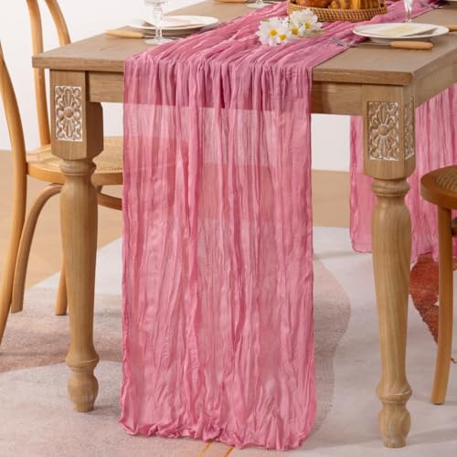 Image of MLMC Mauve Pink Table Runner Cheesecloth Table Runner 10ft Sheer Rustic Gauze Summer Cheese Cloth Decor 35x120 Inches for Wedding Party Bridal Shower Birthday Decor