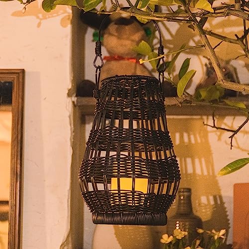Bdor Candle Hurricane Lantern - 17In Decorative Candle Lanterns / Rattan Outdoor Lantern With Removable Led Candle And Black Medal Handle, Lantern Decorative For Home, Porches, Hallway #TOP29