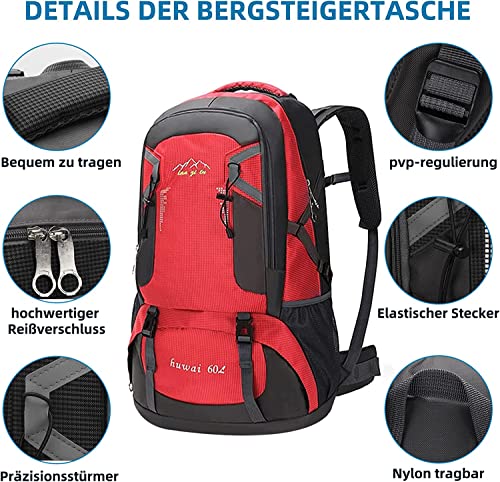 Abhpjuy 60L Wasserdichter Große Outdoor Sport Herren Damen Reiserucksack Reisetasche Wanderrucksack Paar Schulter Casual Sport Reiserucksack – Bild 5