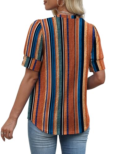 Image of OFEEFAN Womens Tops Short Sleeve Shirts Buttons V Neck Spring Fashion Summer Outfits Plus Size Blouses Dressy Casual