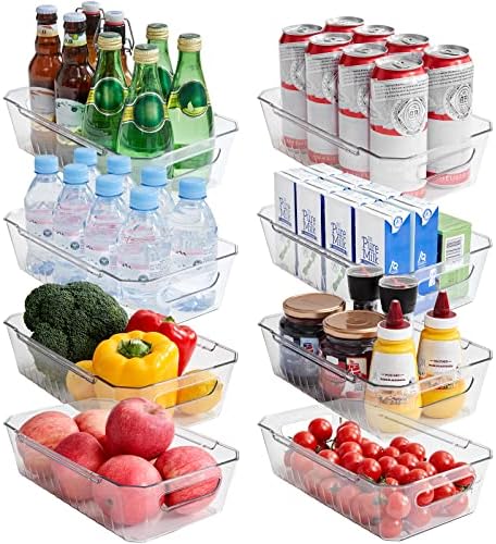 Lifewit 8pcs Fridge Organiser Bins, Clear Refrigerator Storage Bin Box for Kitchen Pantry Cabinet Laundryroom Bathroom, Food Grade BPA-Free Safety for Storage with Patended Wavy Design