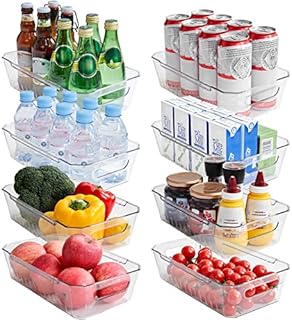 Lifewit 8pcs Fridge Organiser Bins, Clear Refrigerator Storage Bin Box for Kitchen Pantry Cabinet Laundryroom Bathroom, Food Grade BPA-Free Safety for Storage with Patended Wavy Design