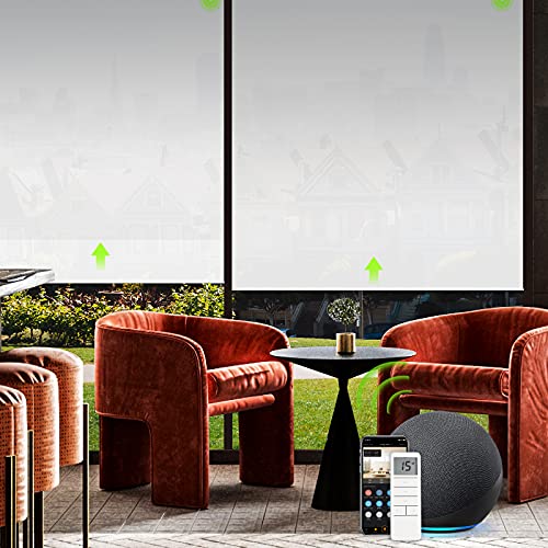 Yoolax Persiana solar motorizada, controlo de rote, persianas com filtro de luz, estores elétricos, transparentes para janelas, 90% blackout branco)