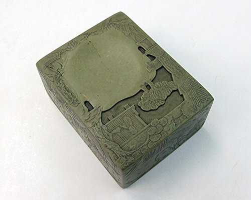 Amazon | 緑端渓 蘭亭硯 3吋 『硯石 写経 本石 木箱 書道用品』 | 硯