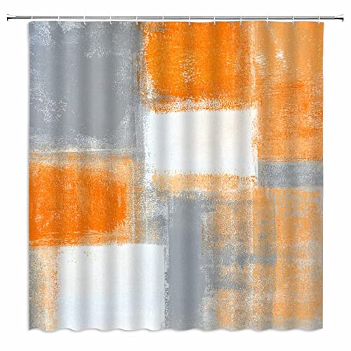 Ysatnsft Burnt Orange And Gray Shower Curtain Abstract Art Ombre Grunge Style Brushstrokes Oil Painting Modern Fabric Bathroom Decor Set Include Hooks,(70" Wx70 H) #TOP14