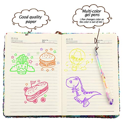 Image of Outus 4 Pcs Sequin Girls Journal Valentines Journal Gift with Color Gel Ink Pens Glitter Notebook Flip Writing Diary for Kids Girl Writing Drawing Travel Gifts(Rainbow Color,Heart)