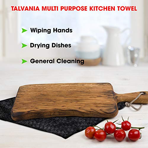 Talvania Kitchen Dish Towels Black, 100% Cotton Dish Cloths Dobby Weave, 12 Pack Soft and Absorbent Multipurpose Terry Towel Set, Hand Towel and All Kitchen Cleaning 15” X 25” Machine Washable Black - Thumbnail 7