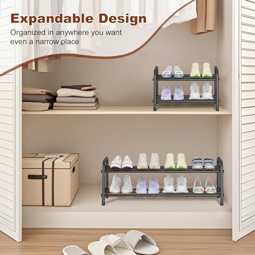 Image of KANAV 2-Tier Expandable Shoe Rack, Adjustable Shoe Organizer & Storage for Closet, Small Space Saving Shoe Rack for Entryway, Bedroom, or Office - Sturdy & Durable Design
