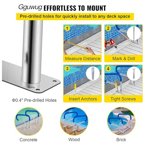 Pasamanos para piscina, barra de agarre de fácil montaje con tornillos autorroscantes para piscinas de patio, diseño duradero y seguro, 78 x 57 cm