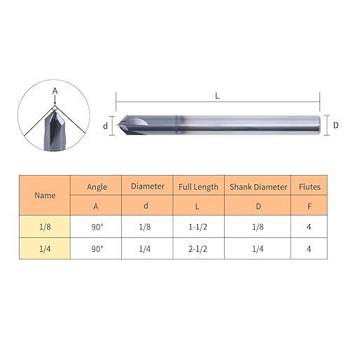 Miniatura 2 de ISB Fresa de extremo de chaflán de 90 grados, fresadora de biselado de carburo de 14 pulgadas de diámetro, broca CNC V de 4 flautas para tallar
