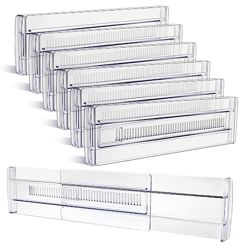 Image of Drawer Dividers, 6 Pack Adjustable Drawer Organizers 3.2" High Expandable from 11.3-20" Clear Expandable Dresser Organizer for Clothes Kitchen Utensils Cutlery Drawer Organizers Set